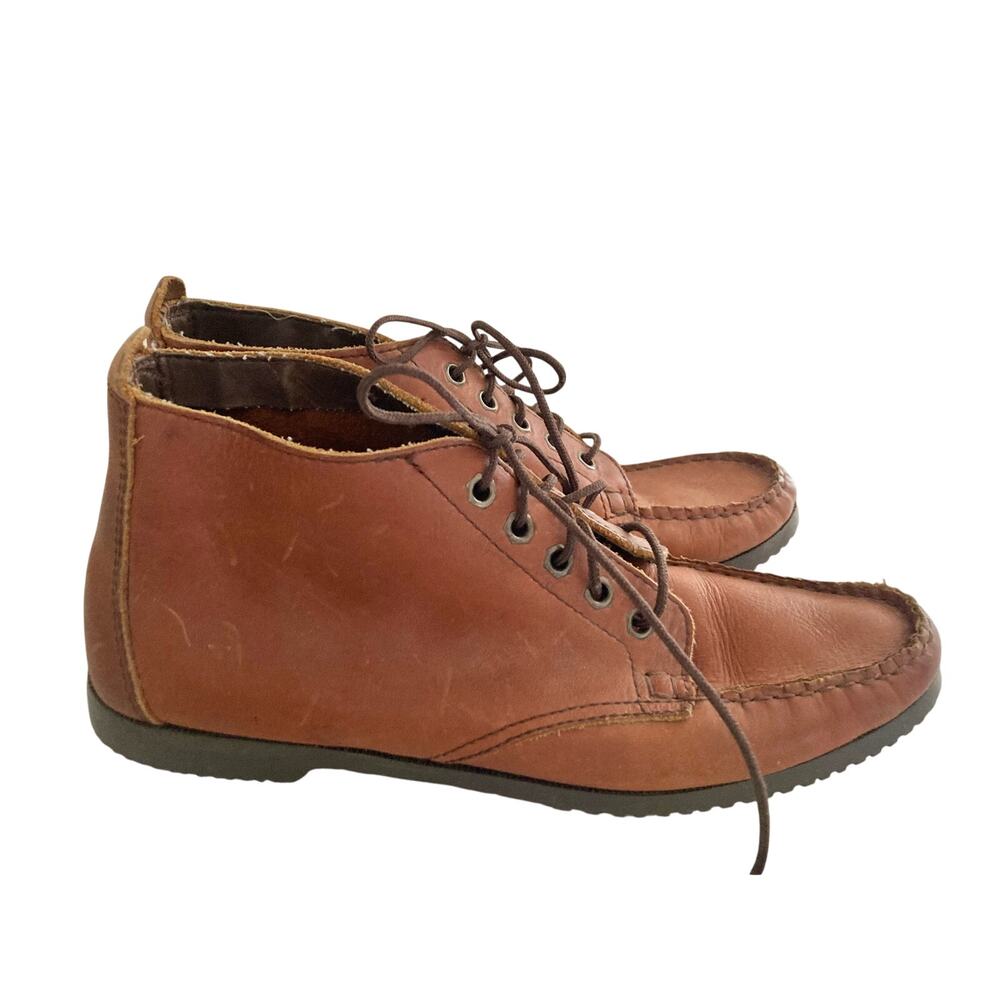 90s VTG Basswood Women's Shoes Size 8 Burnt Orange Leather Ankle Bootie